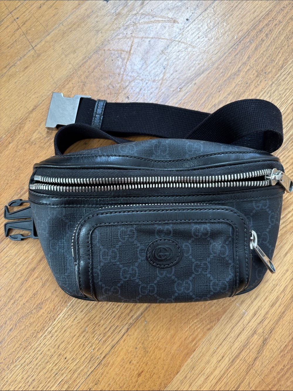Gucci Black GG Canvas Small Belt Bag with Front Pocket